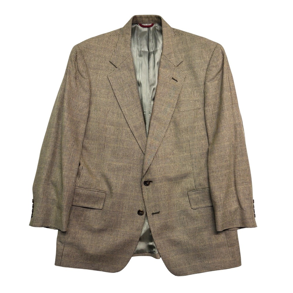 Jos A Bank 44S Beige Glen Plaid Blazer Jacket Sport Suit Coat Silk Wool Classic